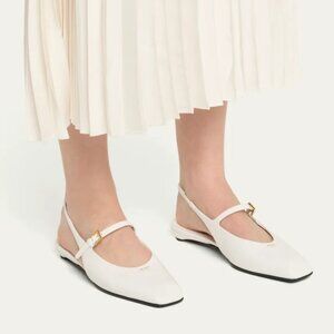 NWB PRADA White Leather Slingback Ballet Flats Mary Jane Mules 40